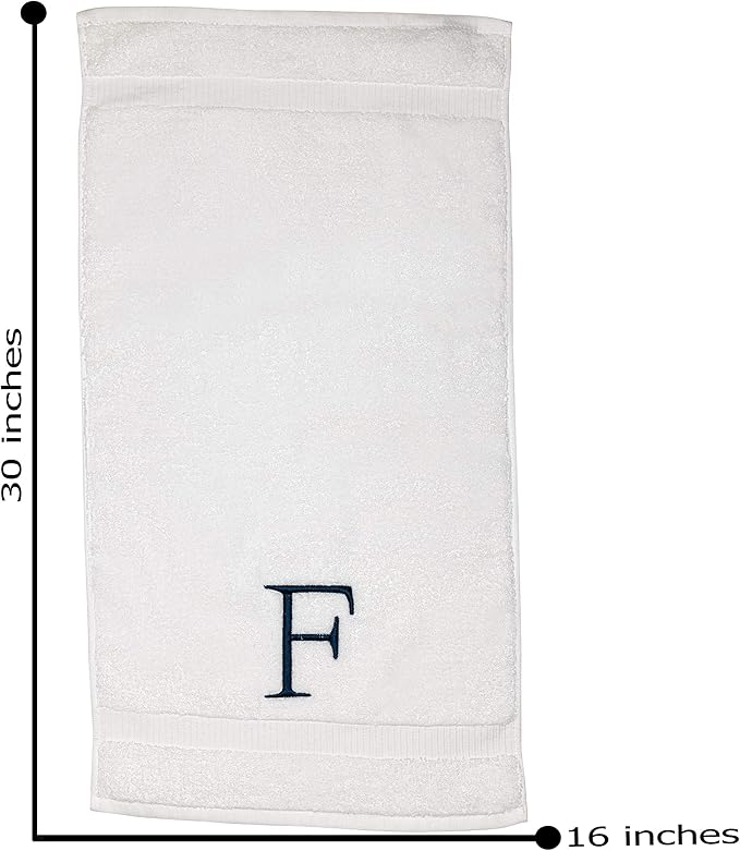 Monogrammed Hand Towels for Bathroom - Luxury Hotel Quality Personalized Initial Decorative Embroidered Bath Towel for Powder Room, Spa - GOTS Organic Certified - Set of 2 Navy Letter F