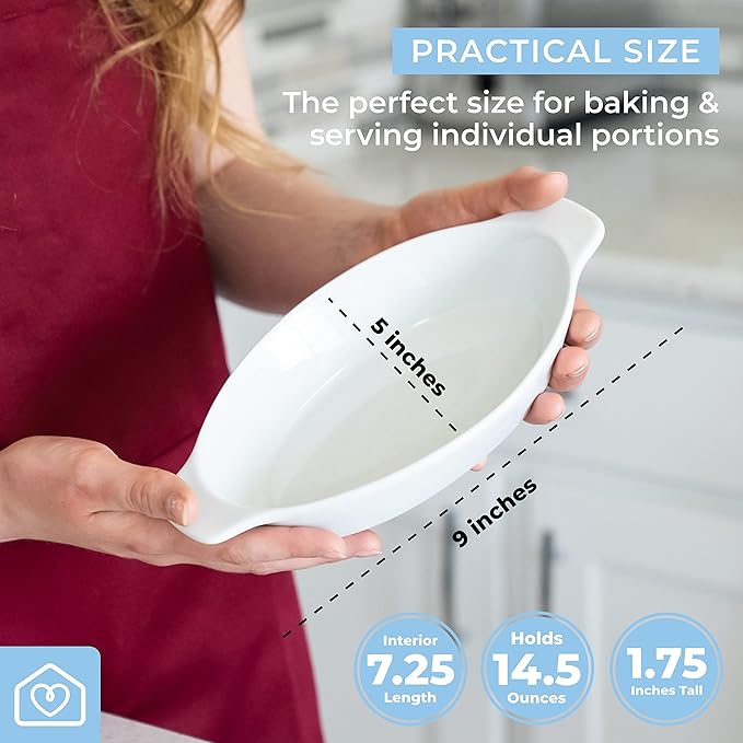 Heartland Home Porcelain Mini Casserole Dish Oval Au Gratin Dish (2pc Set). Cauliflower Au Gratin Baking Dish, Banana Split Bowls, Single Serving Casserole Dishes, Small Individual Gratin Dishes Set