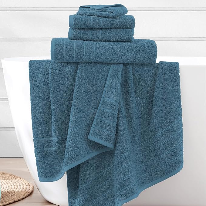 Casa Platino 100% Cotton Luxury Bath Towel Set - 12 Pieces - Ring Spun, Soft, Quick Dry & Extra Absorbent - 4 Bath, 4 Washcloths, 4 Bathroom Hand Towels - Minimal Lint After 3 Washes: Steel Blue