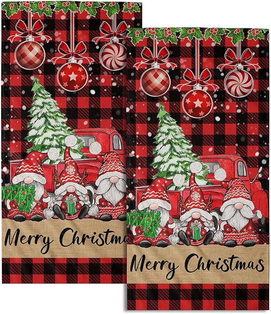 Imiss Merry Christmas Hand Bath Towels 2 Pcs Gnome Truck Xmas Tree Red Black Buffalo Plaid Kitchen Dish Towels for Holiday Decor Bathroom Hotel Gym Spa