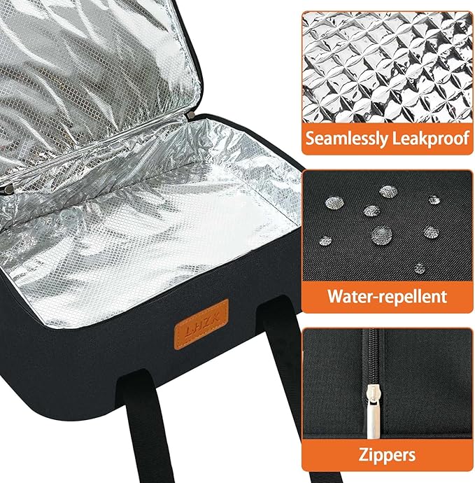 LHZK Insulated Casserole Carriers for Hot or Cold Food, Lasagna Holder Tote for Potluck Parties, Beach, Picnic, Travel, Fits 11x15 or 9x13 Dish (Black)