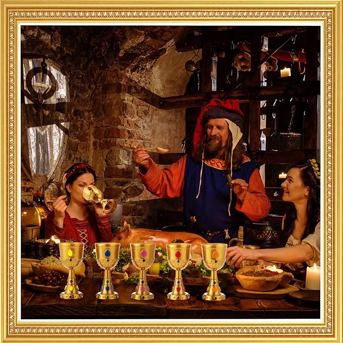 24 Pcs Medieval Molded Crown Goblets 8 oz Colorful Jeweled Goblet Vintage Plastic King Queen Party Cups Medieval Party Decorations for Halloween Carnival Drinking Supplies