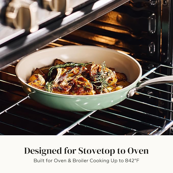 Redchef Non Stick Ceramic Frying Pan Set, Non Toxic Ceramic Pans for Cooking, 8" 9.5" 11" Skillet Set, No PFAS & PTFE & PFOA with Stainless Steel Handle, Dishwasher & Oven Safe Max up to 842°F (Green)