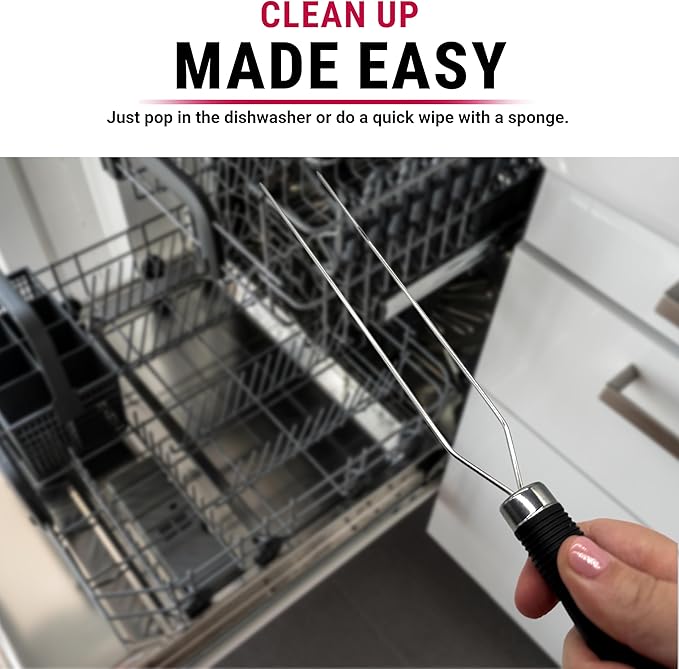 Waffle Fork for Belgian Waffles, Mulit-Use Stainless Steel Kitchen Tool with Silicone Handle, Beveled Prongs, Belgian Baking Accessory - One Size Black