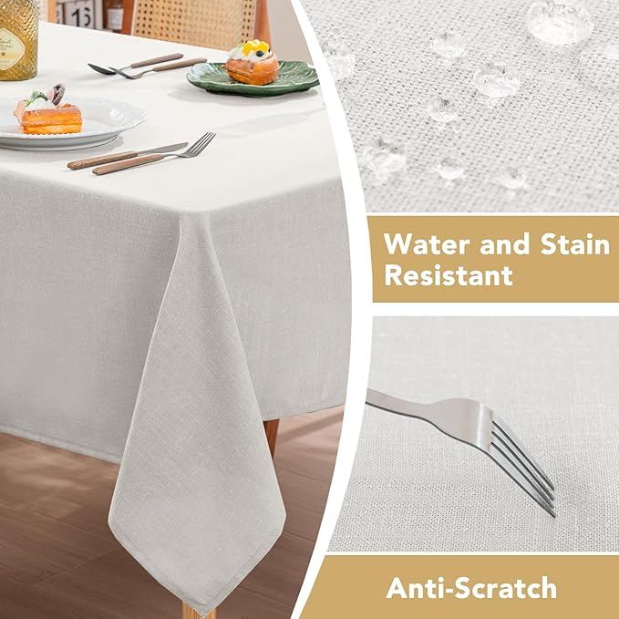 H.VERSAILTEX Linen Table Cloths Rectangle 60 x 84 Inch Premium Tablecloth Spill-Proof Waterproof Table Cover for Dining Buffet Feature Extra Soft and Thick Fabric Wrinkle Free, White