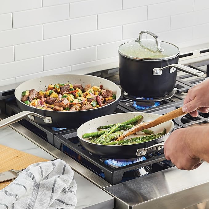 KitchenAid Hard Anodized Ceramic Nonstick Cookware Pots and Pans Set, 9 Piece - Matte Black