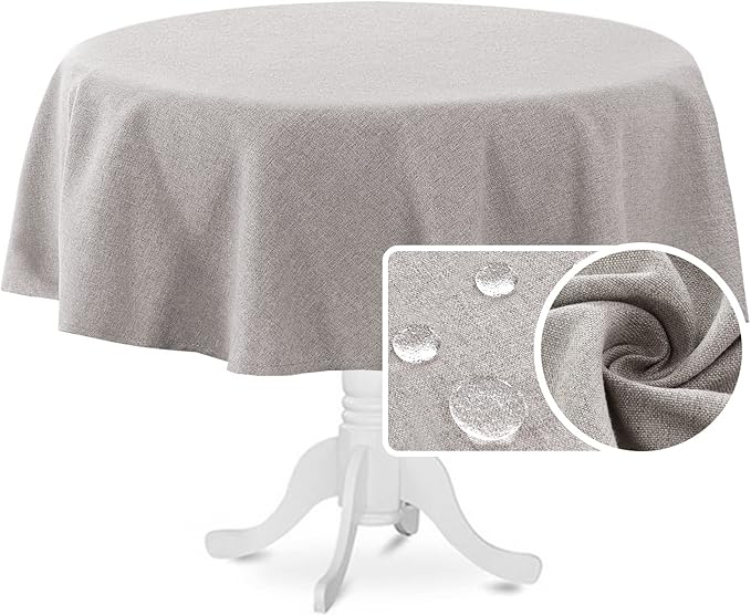 H.VERSAILTEX Linen Textured Tablecloth Round 60 inch Waterproof Decorative Table Cloth Spill-Proof Linen Look Cover for Party Table Extra Soft and Thick Fabric Wrinkle Free, Heather Taupe