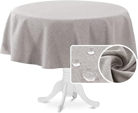 H.VERSAILTEX Linen Textured Tablecloth Round 60 inch Waterproof Decorative Table Cloth Spill-Proof Linen Look Cover for Party Table Extra Soft and Thick Fabric Wrinkle Free, Heather Taupe