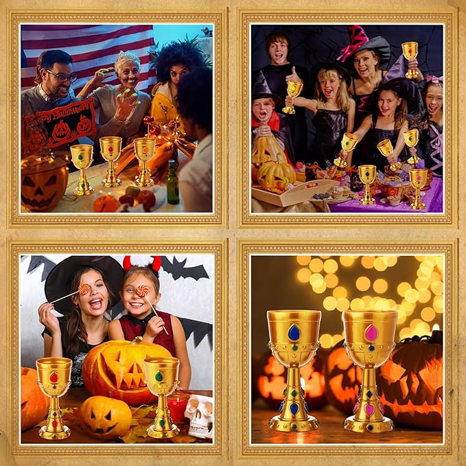 12 Pcs Medieval Molded Crown Goblets 8 oz Colorful Jeweled Goblet Vintage Plastic King Queen Party Cups Medieval Party Decorations for Halloween Carnival Drinking Supplies