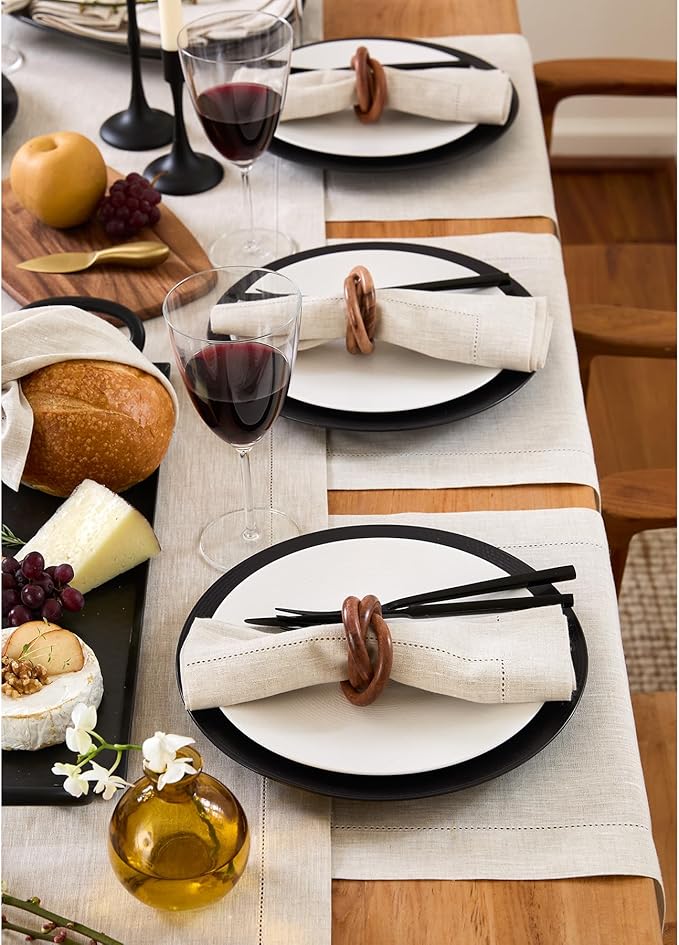 Solino Home Linen Cloth Placemats Set of 6-100% Pure Linen Hemstitch Light Natural Placemats 14 x 19 Inch - Classic Hemstitch Table Place Mats for Holiday, New Year