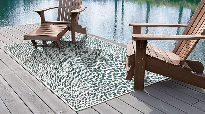Unique Loom Outdoor Collection Area Rug - Cape Town (3' 1" x 5' 3" Rectangle, Teal/ Ivory)