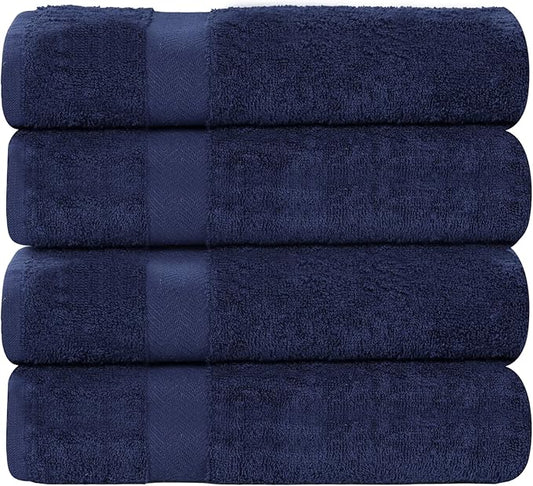 Superior 4-Piece Cotton Bath Towel Set, Towels for Adults, Kids, Fast Drying Body Towels, Shower, Bath, Pool, Guest/Master Bathroom Essentials, Dorm, Home, Apartment, Franklin Collection, Blue