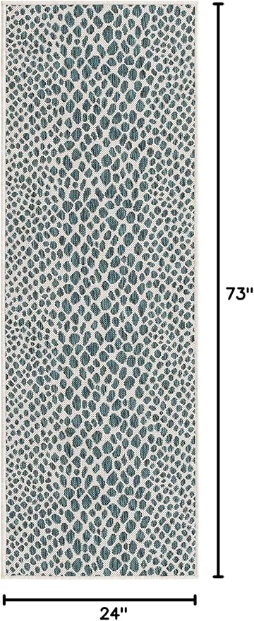 Unique Loom Outdoor Collection Area Rug - Cape Town (2' x 6' 1' Runner, Teal/ Ivory)