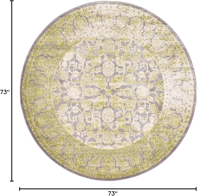 Unique Loom Traditional Classic Intricate Design Distressed Vintage Detail, Area Rug, 6' 0" x 6' 0", Light Green/Gray