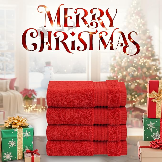 Cotton Paradise 100% Cotton Turkish Washcloth Set for Bathroom, 4 Piece Soft Absorbent Small Hand Face Towels Wash Rags, Red