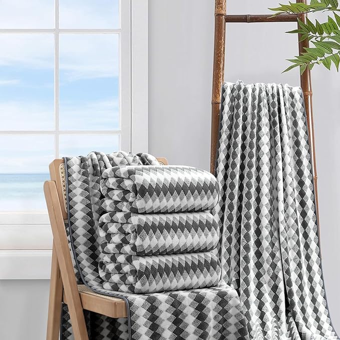 4 Piece Bath Towel Set Oversized Bath Sheet 35"x70" Bathroom Towel Extra Large Towel Set Soft Highly Absorbent & Quick Dry Premium Bath Sheet for Bathroom 600GSM Shower Towel Spa Gym Hotel,Dark Grey