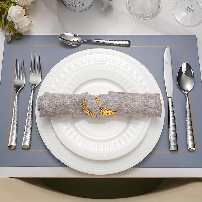 20-Piece Luxury Hammered Silverware, 18/10 High End Flatware for 4, Forged Silverware Set, Thick Handle Heavy Duty, Dishwasher Safe