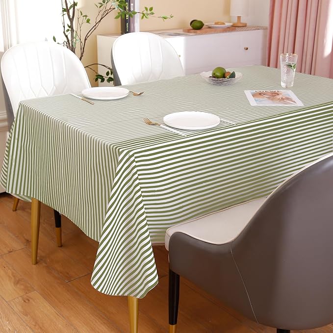 Walrus Heavy Duty Vinyl Tablecloth with Flannel Backing Waterproof Oil-Proof Plastic Table Cloth Stain-Resistant Wipeable Rectangle or Square Table Cover for Indoor and Outdoor (Stripe, 54X54 Inch)