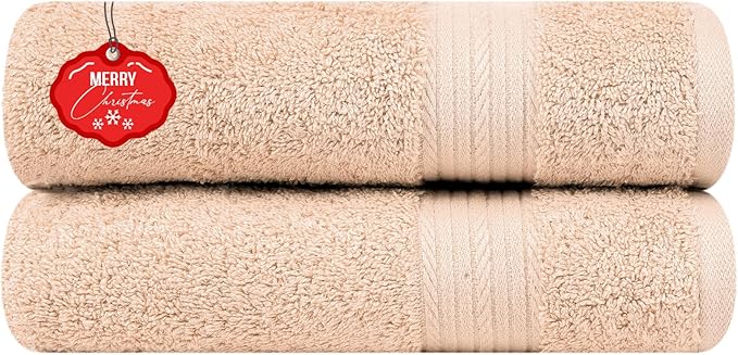 Ample Decor Bathroom Hand Towel 18 X 28 Inch 600 GSM 100% Cotton, Absorbent Thick- 2Pcs Beige