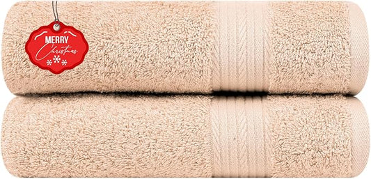 Ample Decor Bathroom Hand Towel 18 X 28 Inch 600 GSM 100% Cotton, Absorbent Thick- 2Pcs Beige