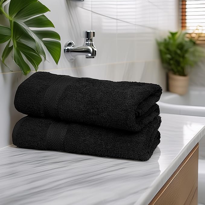 Large Bath Towels Set of 6 – 100% Cotton Terry – 24" x 50" – Quick Dry, Soft & Highly Absorbent – Black Towels for Bathroom, Gym, Spa, Pool & Daily Use