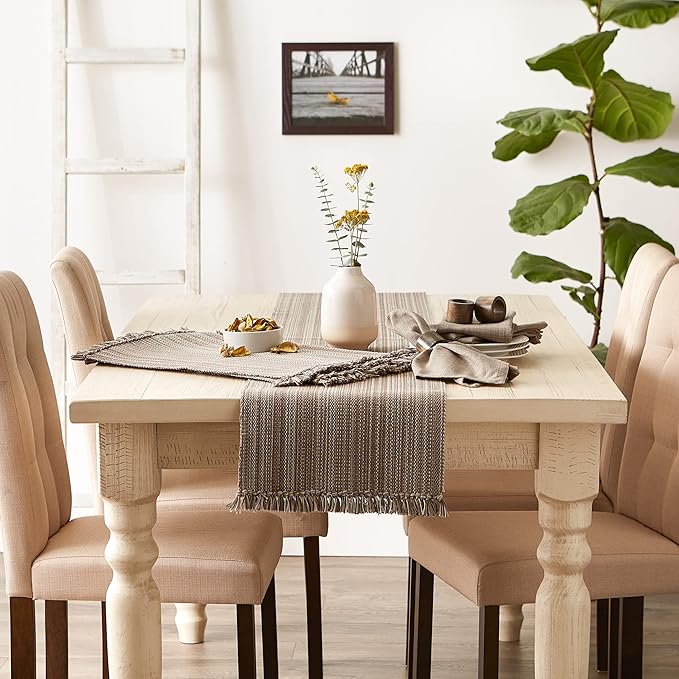 DII Variegated Tabletop Collection, Table Runner, 13x72, Mushroom