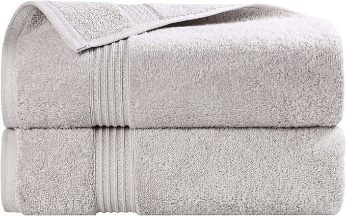Superior Egyptian Cotton Bath Towel Set, Home Bathroom Towels, Master, Guest Bath, Decor Essentials, Quick Dry, Absorbent, Large Body Towels, Spa, Hotel, Resort, Adult, Kids, Set of 2, Silver