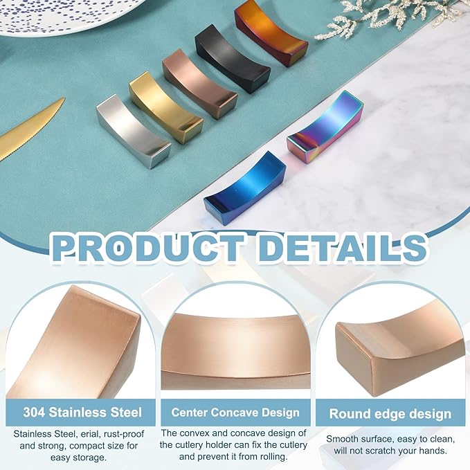 uxcell 2pcs Chopstick Rest, 304 Stainless Steel Chopsticks Holder 2.32" x 0.7" x 0.74", Household Tableware Kitchen Tools for Spoon Fork Teaspoon Dining Tool Rest, Rose Gold