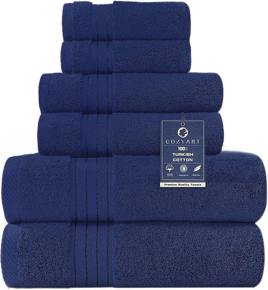 COZYART Navy Blue Bath Towel Set, Turkish Cotton Hotel 6 Piece Towel Sets for Bathroomof 6 with 2 Bath Towels, 2 Hand Towels, 2 Washcloths, 650 GSM