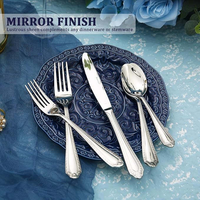 Heavy Duty Silverware Set for 4, Barenthal 20 PCS Luxury Retro Flatware Set Mirror Finish Dishwasher Safe, 18/10 Stainless Steel Silverware Flatware Sets for Home Restaurant Party Christmas Gift