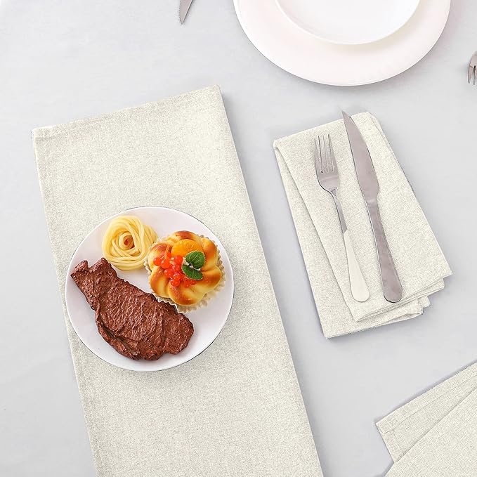 H.VERSAILTEX Linen Textured Cloth Napkins Set of 12 (18" X 18") Linen Textured Dinner Napkins Waterproof Extra Soft Thick Durable Reusable Napkins with Hemmed Edges, Heather Ivory