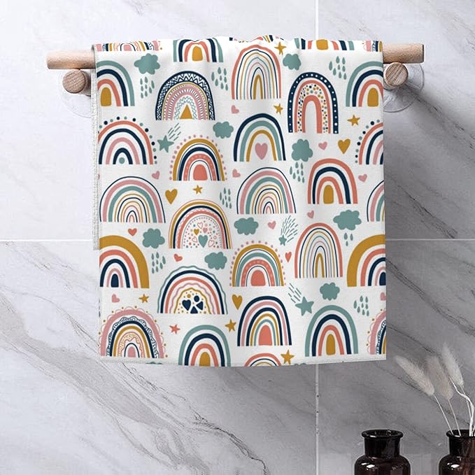 Hand Towels Set of 2 Bohemian Rainbows Towels for Bathroom Soft Absorbent Decorative Hand Bath Towels Dish Towels for Kitchen Sports Gym Yoga Home Decor 14 x 28 in