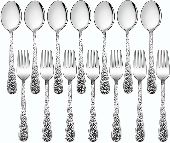 LIANYU 14-Piece Toddler Silverware Set, Stainless Steel Utensils Flatware Set for Children, Includes 7 Kids Spoons and 7 Kids Forks, Child Preschooler Cutlery, Dishwasher Safe