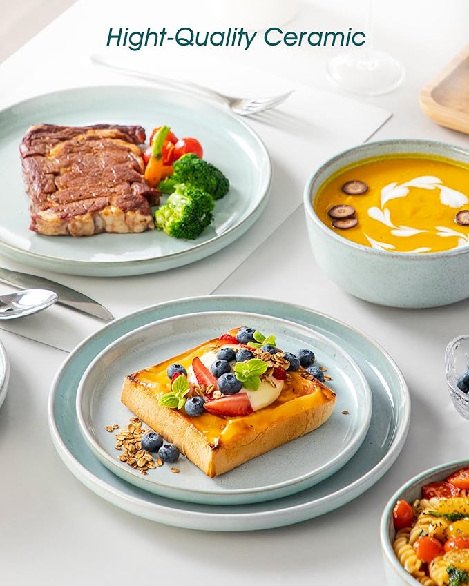 vancasso ANYA 24 Pieces Plates and Bowls Set, Mint Green Dinnerware Sets, Reactive Glaze Dishes Set for 8, Ceramic Dishware Sets Kitchen Dinner Set, Microwave & Dishwasher Safe