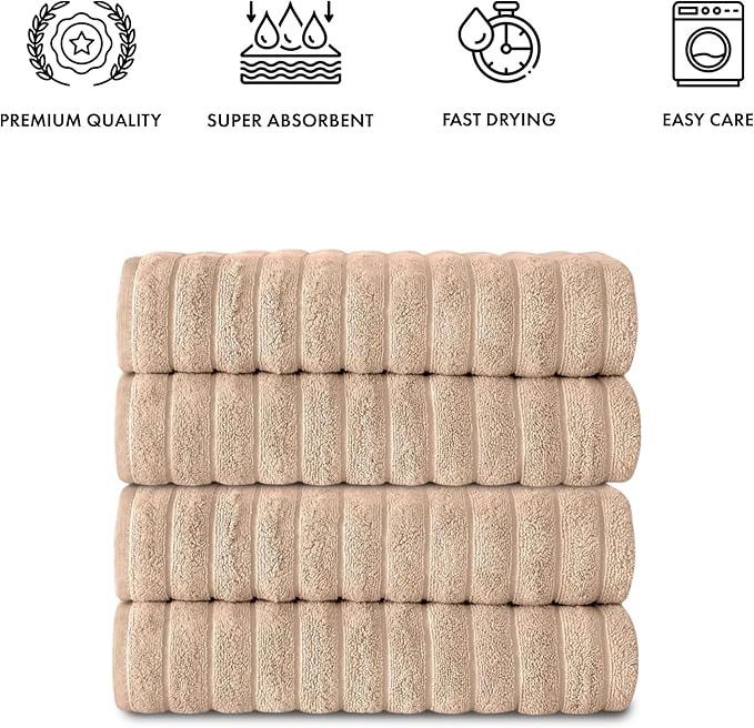 Classic Turkish Towels CTT Premium 4 Pack Bath Towels Set, Made with 100% Turkish Cotton, Spa & Hotel, Quick Drying Towels, Absorbent & Comfy | 27"x54" (Almond Beige)