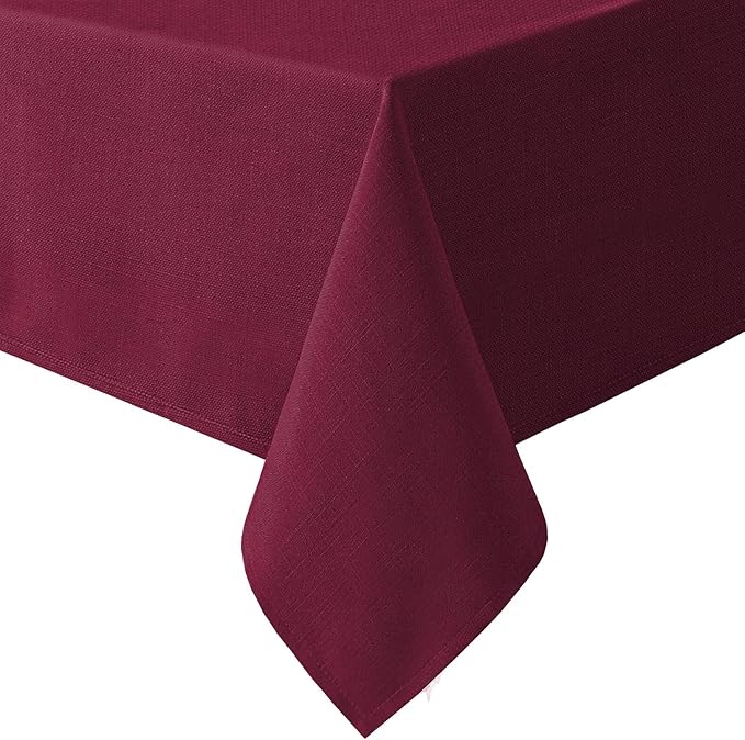 H.VERSAILTEX Linen Textured Table Cloths 60 x 60 Inch Premium Solid Tablecloth Spill-Proof Waterproof Table Cover for Dining Buffet Feature Extra Soft and Thick Fabric Wrinkle Free, Christmas Red