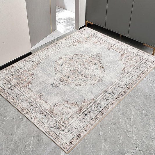 Easy-Going Boho Area Rug 3x5 Entryway Rug Washable Inside Door Mats for Home Entrance Non-Slip Vintage Distressed Small Rugs for Entry Living Room Kitchen Bathroom Lightweight Carpet, Grey Brick