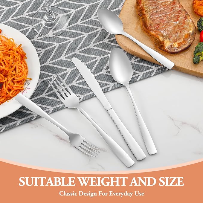 20 Pcs Silverware Set, Stainless Steel Flatware Set for 4, Food-Grade Cutlery Set, Mirror Polished Tableware Eating Utensils Set for Home Kitchen, Include Knife Fork Spoon Set, Dishwasher Safe