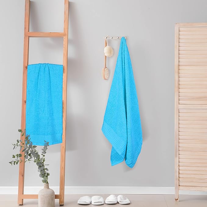 GLAMBURG 100% Cotton 2 Pack Oversized Bath Towel Set 28x55 Inches, Ultra Soft Highly Absorbant Compact Quickdry & Lightweight Large Bath Towels, Ideal for Gym Travel Camp Pool - Turquoise Blue