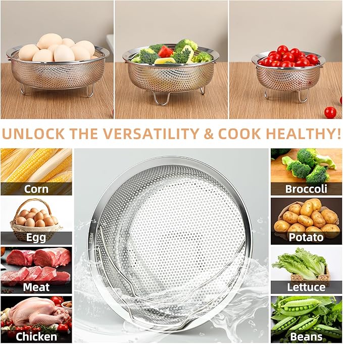 Vegetable Steamer Basket - Stainless Steel Pot Insert for Dumpling, Food Steamers & Cooking | Universal Fit for Most Pots (6 Qt)