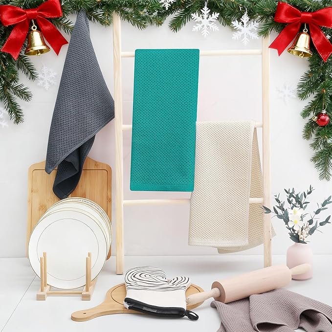 Homaxy 100% Cotton Waffle Weave Kitchen Dish Towels, Ultra Soft Absorbent Quick Drying Cleaning Towel, 13 x 28 Inches, 6-Pack, Teal