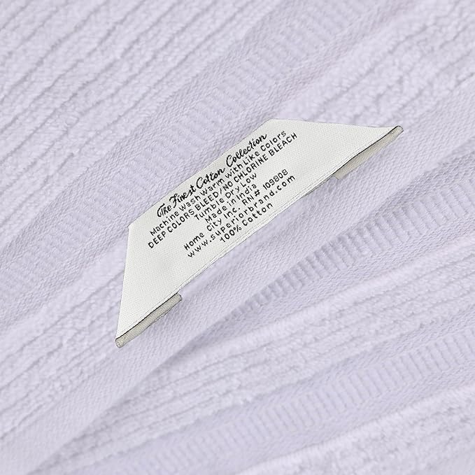 Superior Cotton Face Towel/Washcloth Set, Zero Twist, Ribbed Geometric, Small Facial Towels, Spa, Hotel, Guest, Home, Bathroom Basics, Plush Soft Absorbent, Luxury Quick Drying, Set of 12, White