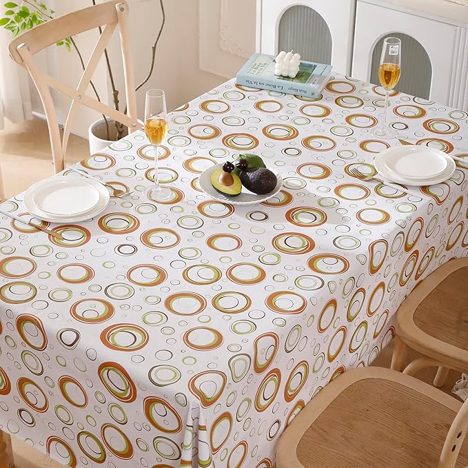 Walrus Heavy Duty Vinyl Tablecloth with Flannel Backing Waterproof Oil-Proof Plastic Table Cloth Stain-Resistant Wipeable Rectangle or Square Table Cover for Indoor and Outdoor (Circle,52x70 Inch)