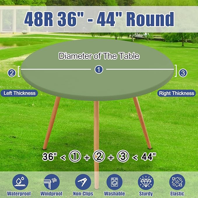 Round Spandex Tablecloth, Elastic Fitted Waterproof Tablecloths for 36"-44" Tables, Stretch Washable Picnic Table Cover for Camping, Dining, Indoor and Outdoor, Sage Green