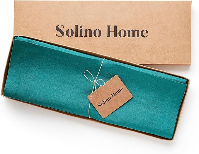 Solino Home Linen Placemats Set of 4 - Teal Placemats 14 x 19 Inch - 100% Pure Linen Table Place Mats - Fete, Handcrafted and Machine Washable