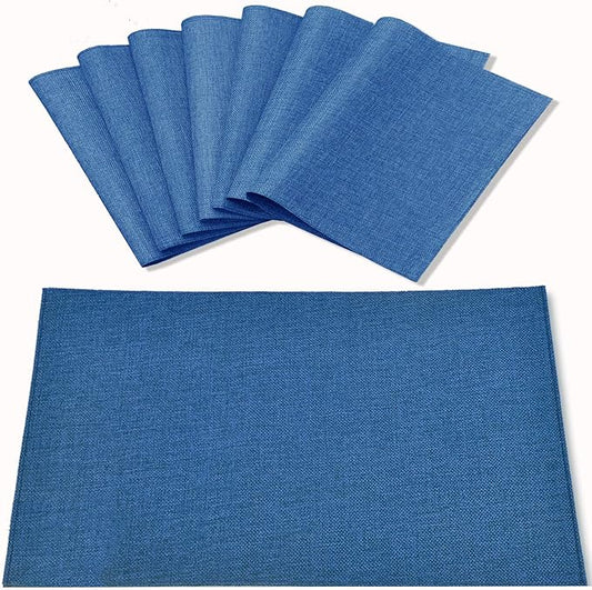 Cloth Navy Blue Placemats Set of 8, Linen Type Fabric Placemats Machine Washable Heat Resistant Placemats Polyester Place Mats for Halloween, Thanksgiving and Christmas Dining Table (Navy Blue)