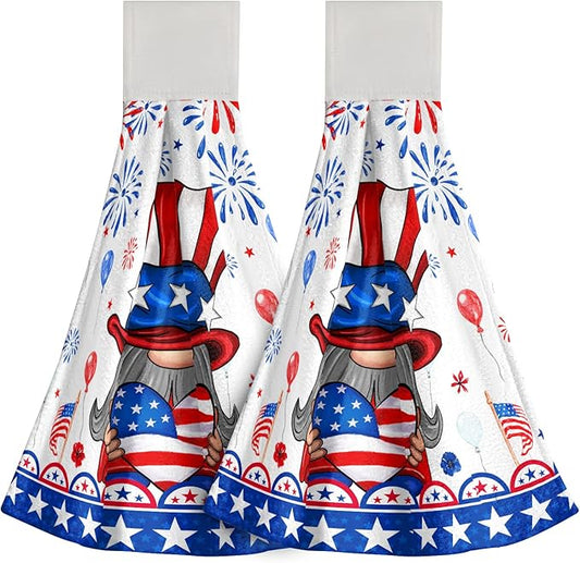Giwawa American Flag Hand Towels 2 Pack Home Decorative Patriotic Gnome Kitchen Dish Towels Hanging Tie Towels for Bathroom Tabletop Holiday