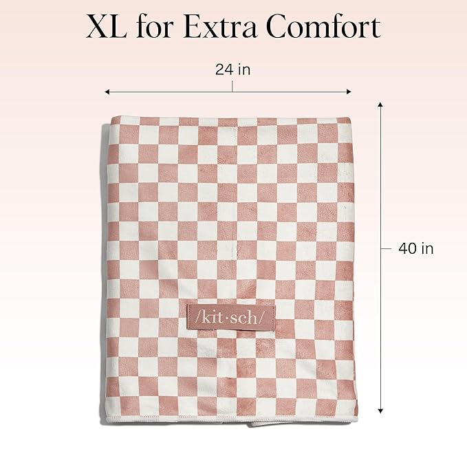 Kitsch XL Microfiber Hair Towel Wrap for Women – Ultra Absorbent Microfiber Towel for Wet, Curly, Long or Short Hair – Quick Dry, Anti-Frizz Hair Wrap – Terracotta Checkered, 40x24 inches