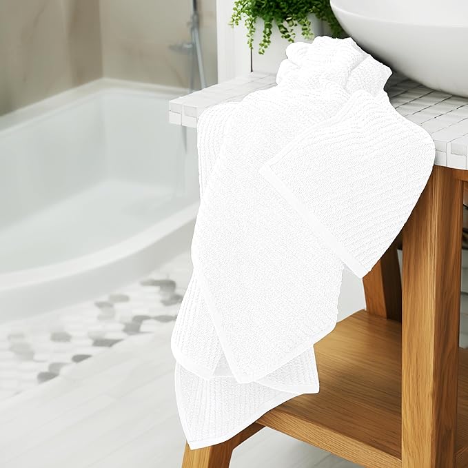 Tens Towels Pack of 6 Zero Twist Towels Set, 2 Bath, 2 Hand, 2 Waschloths, 100% Cotton, Light Weight, Extra Absorbent, Exceptional Softness, Perfect for Bathroom (White)