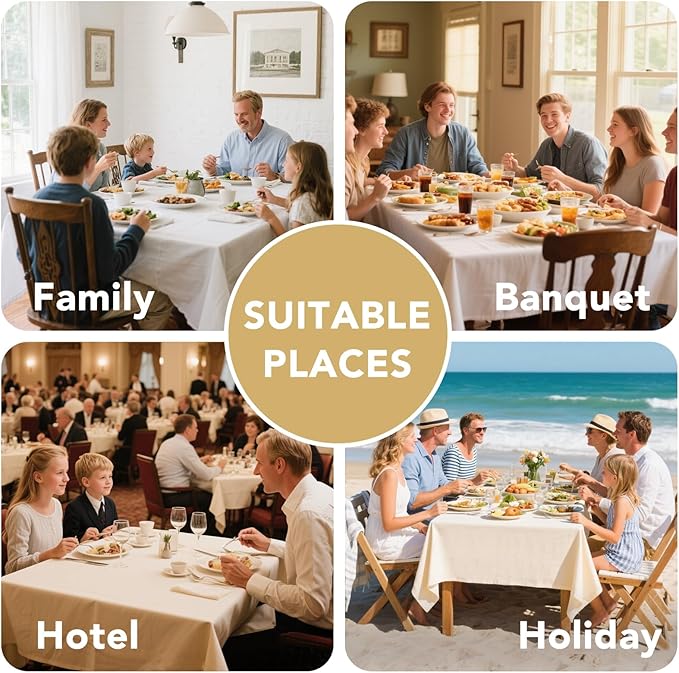 H.VERSAILTEX Linen Table Cloths Square 60 x 60 Inch Premium Tablecloth Spill-Proof Waterproof Table Cover for Dining Buffet Feature Extra Soft and Thick Fabric Wrinkle Free, White